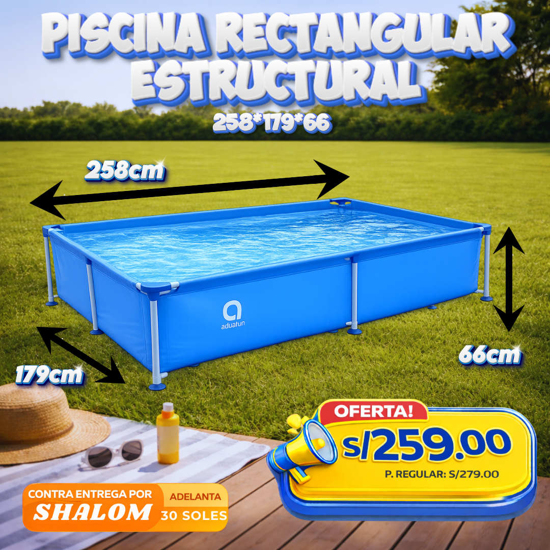 Piscina Rectangular Estructural 258 × 179 × 66 cm – Diversión familiar a lo grande