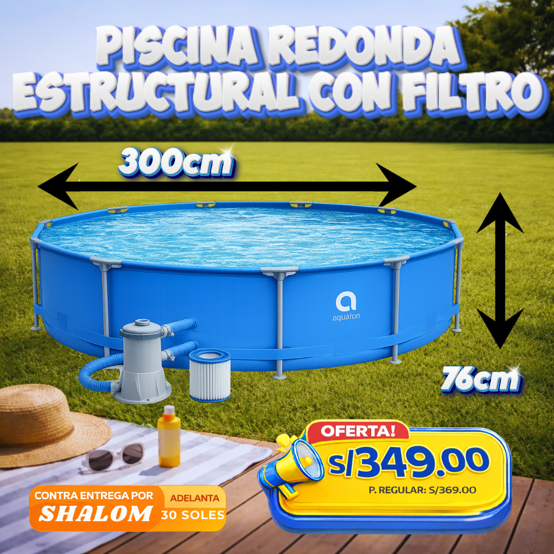 Piscina Redonda Estructural 300 cm con Filtro – Diversión garantizada en casa
