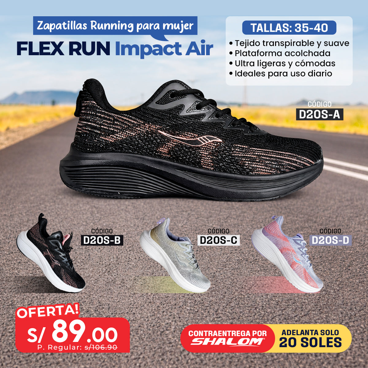 Zapatillas Running para Mujer Flex Run Impact Air – D2OS