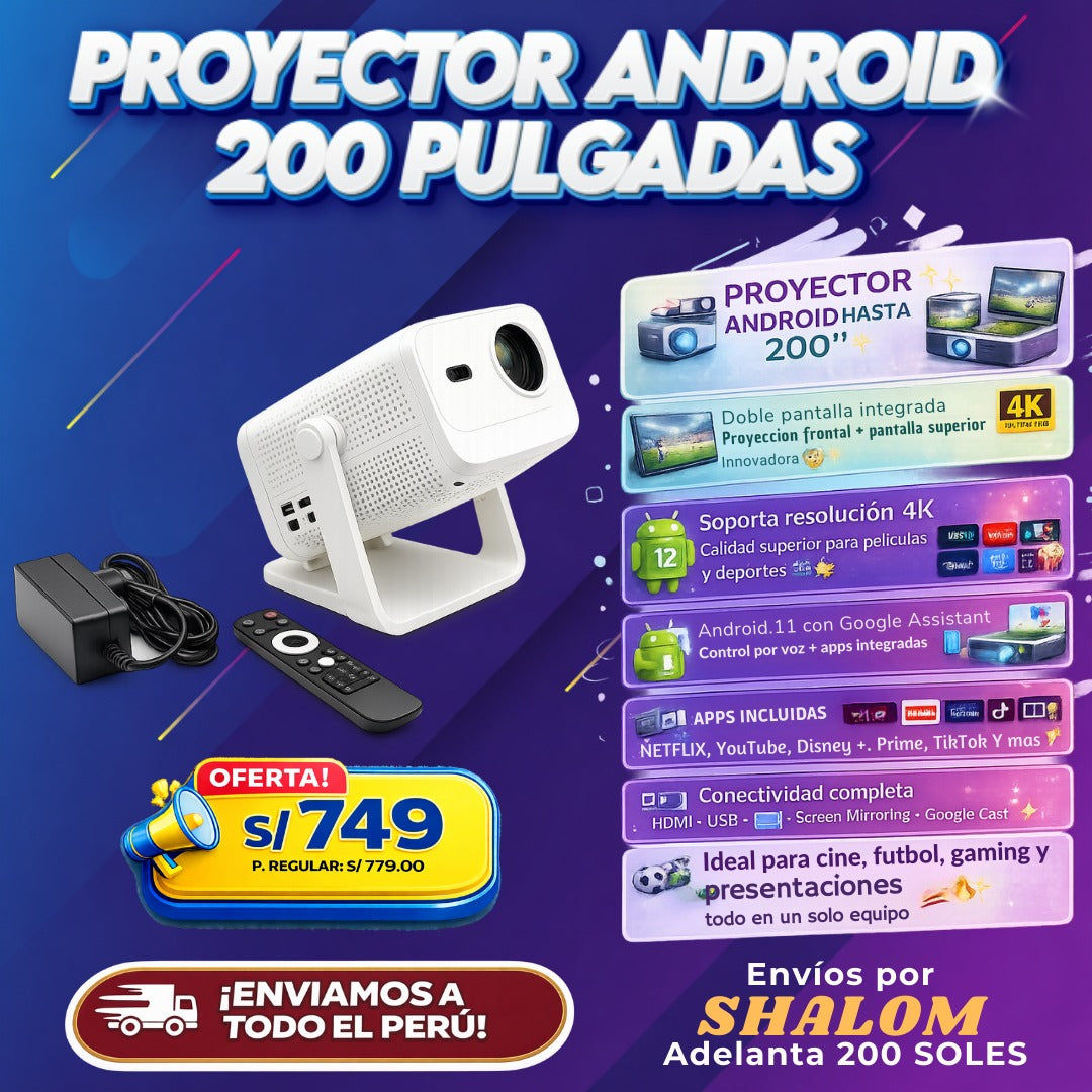 Proyector Android hasta 200 Pulgadas