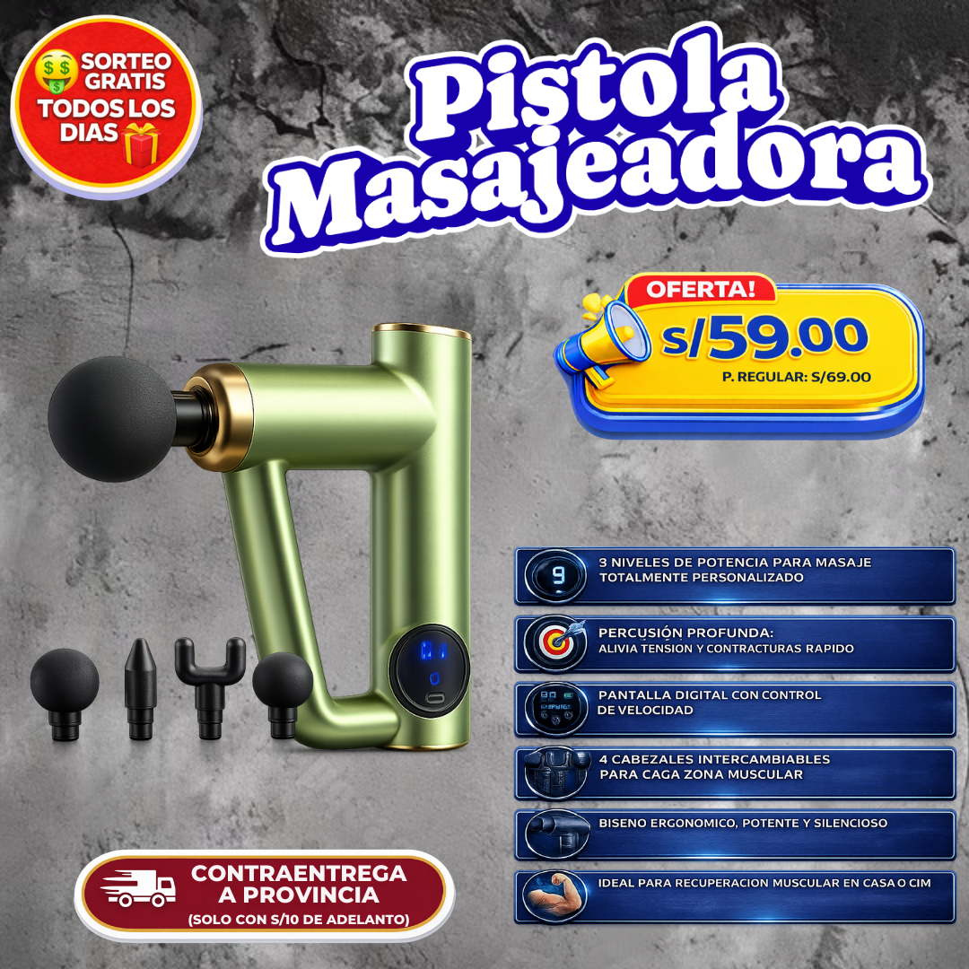 Pistola Masajeadora Profesional 3 Niveles – Recuperación muscular inmediata