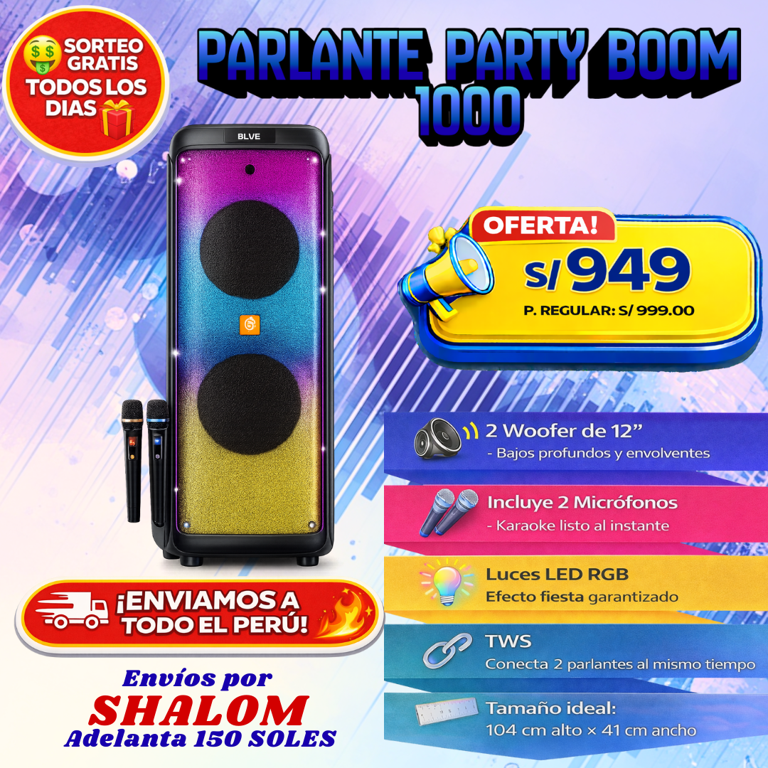 Parlante Party Boom 1000 – Potencia, luces y karaoke para armar la fiesta en grande