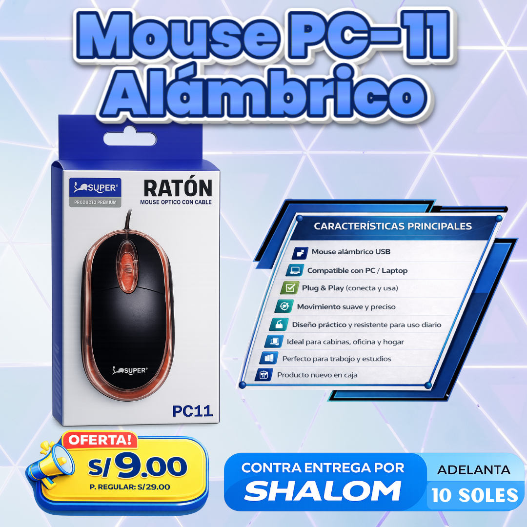 Mouse PC-11 USB – Preciso, Resistente y Plug & Play (PC/Laptop)