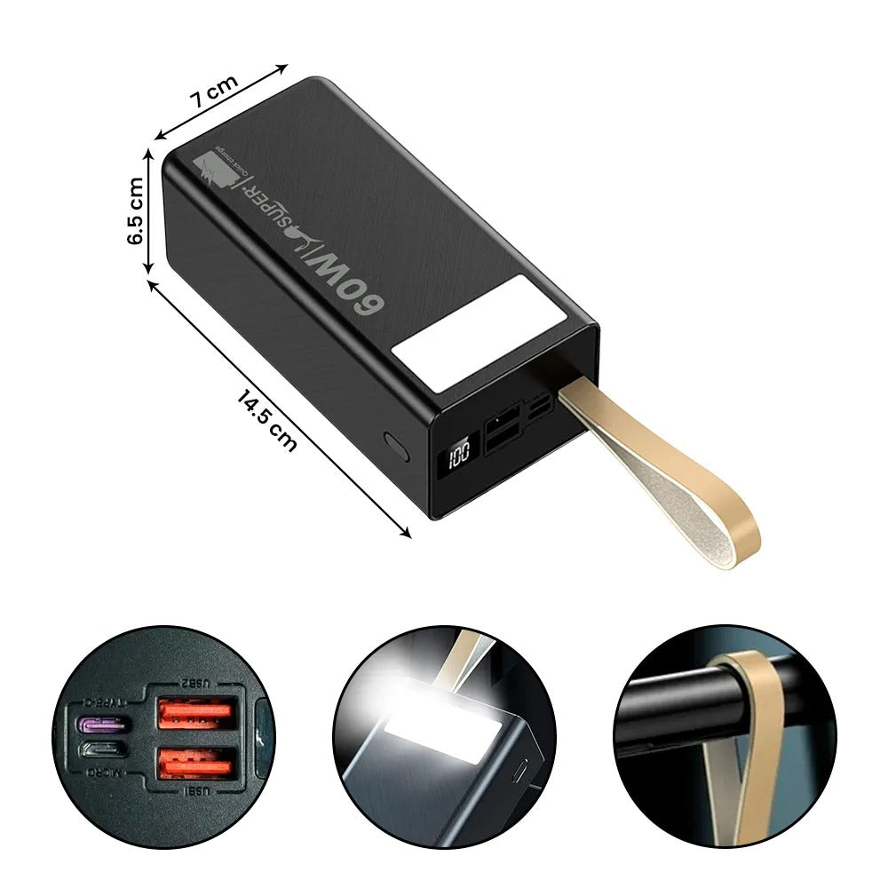 Cargador Portátil Power Bank 60,000 mAh – Súper Potencia de 60W