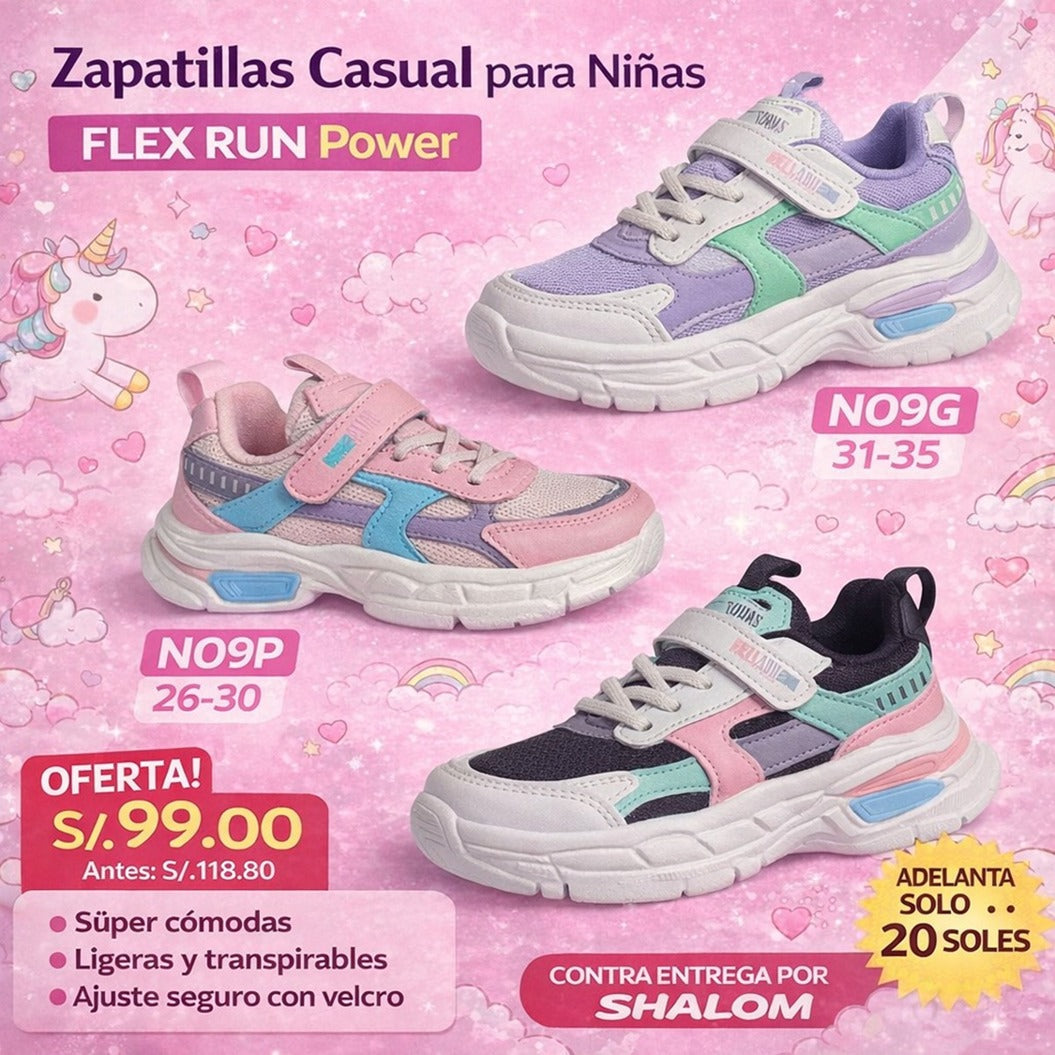 Zapatillas Casual para Niñas Flex Run Power - N09P | N09G