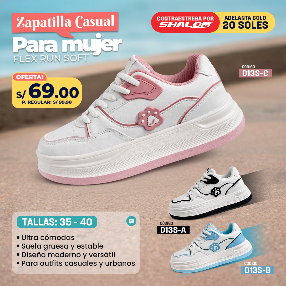 Zapatilla Casual para Mujer Flex Run Soft-D13S