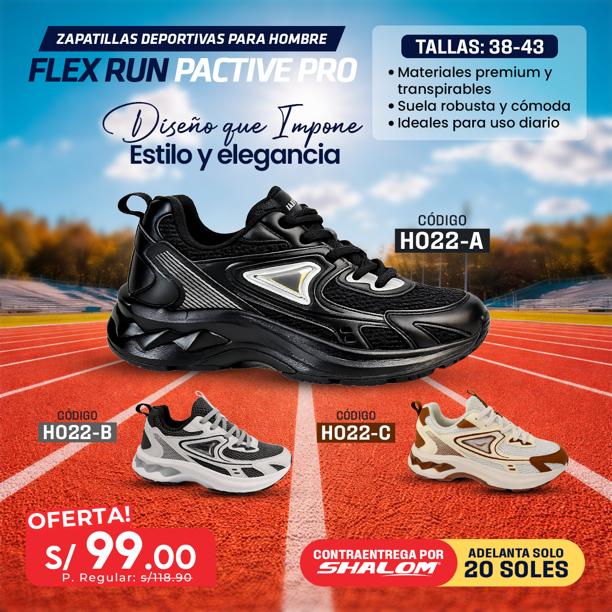 Zapatillas Deportivas para Hombre Flex Run Pactive Pro - H022