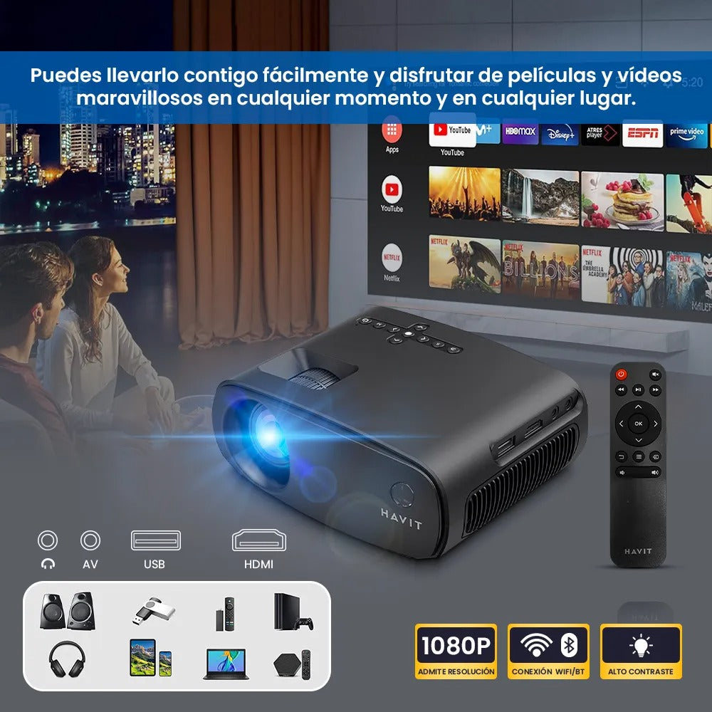 Proyector Havit PJ207 HDMI USB WIFI 1080p HD Color Negro