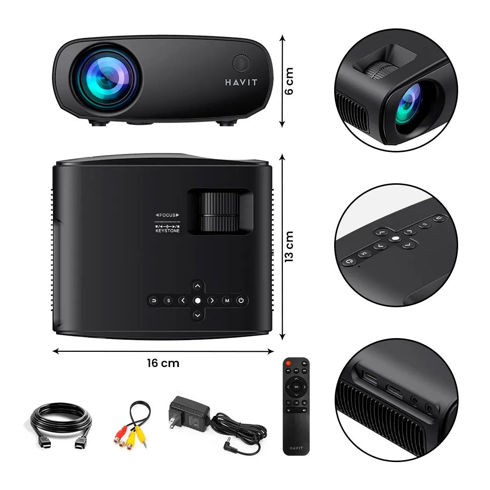 Proyector Havit PJ207 HDMI USB WIFI 1080p HD Color Negro