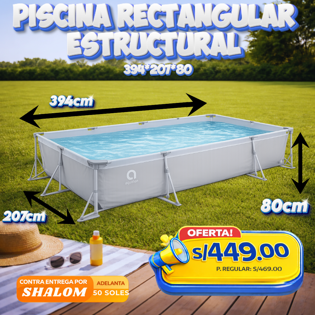 Piscina Rectangular Estructural 394 × 207 × 80 cm (Gris)