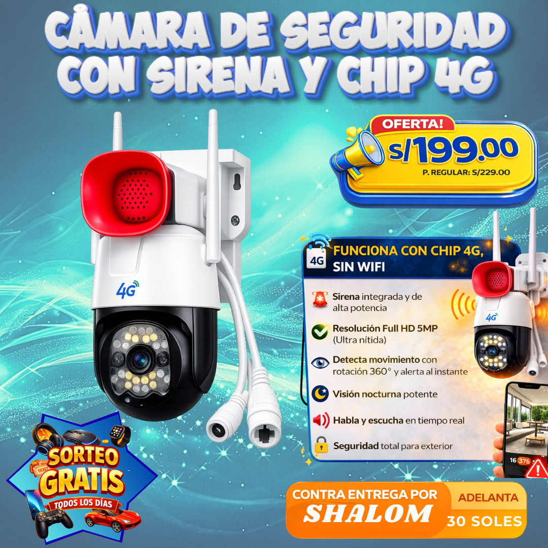 CÁMARA DE SEGURIDAD 4G CON SIRENA INTEGRADA – SIN WIFI