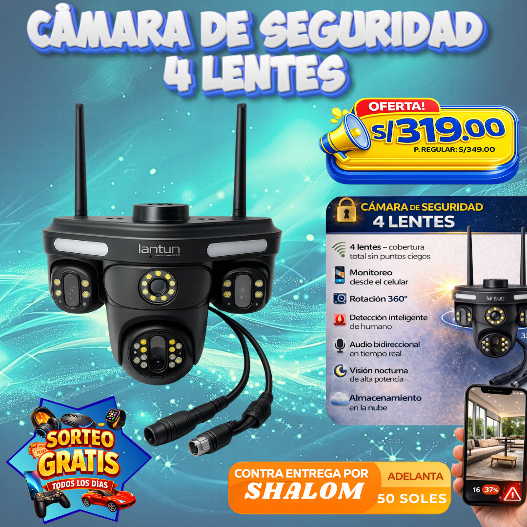 Cámara de Seguridad 4 Lentes – Cobertura Total 360°