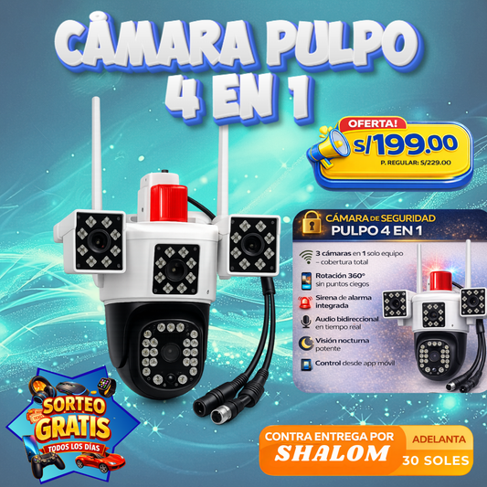 Cámara Pulpo 4 en 1 – Seguridad Total 360° con Sirena