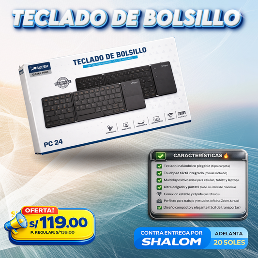 Teclado de Bolsillo Inalámbrico Plegable PC24 con Touchpad