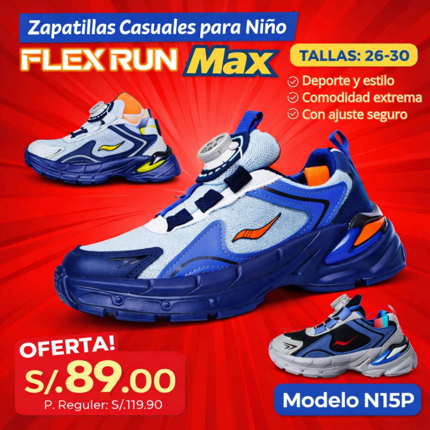 Zapatillas Casuales para Niño Flex Run Max - N15P