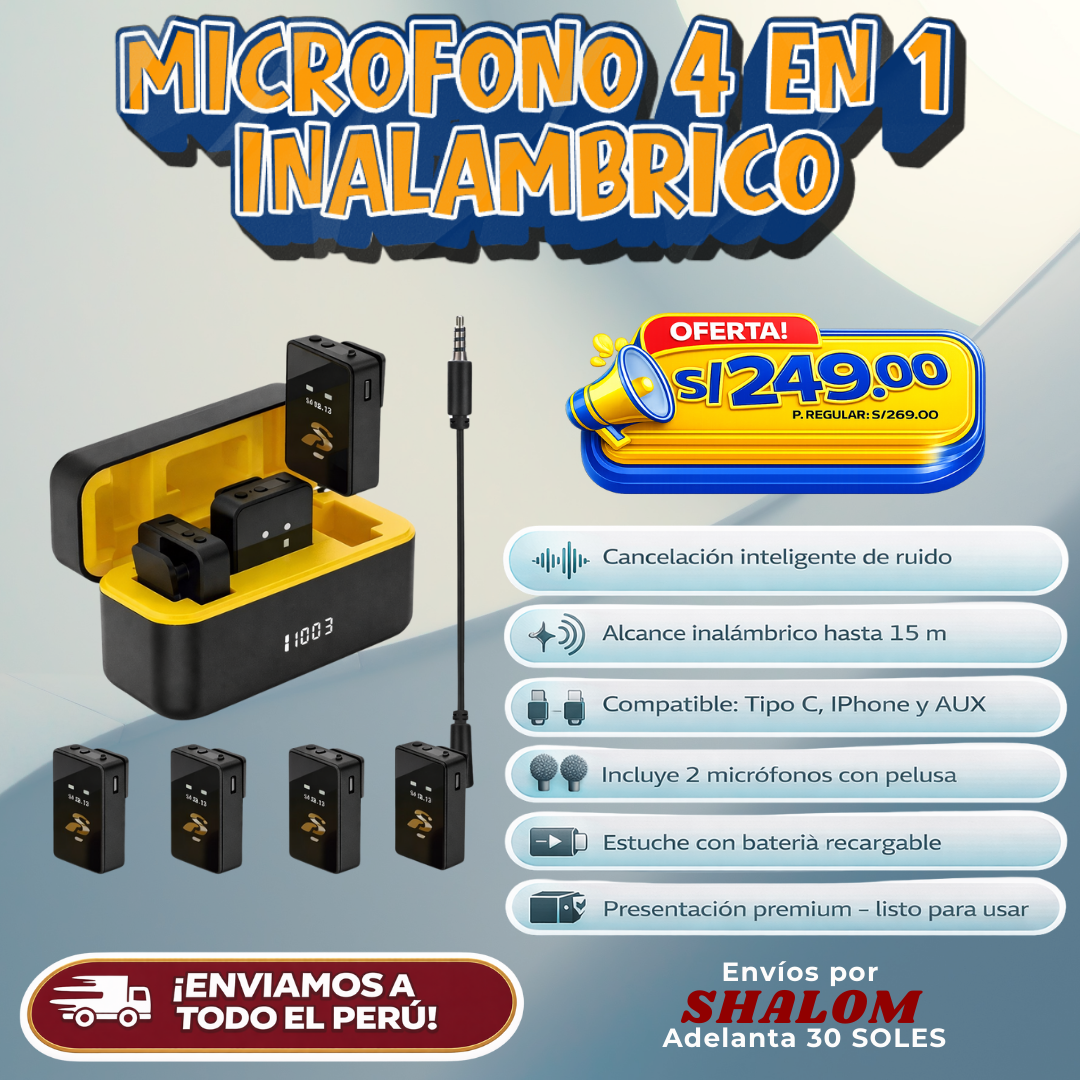 MICRÓFONO INALÁMBRICO 4 EN 1