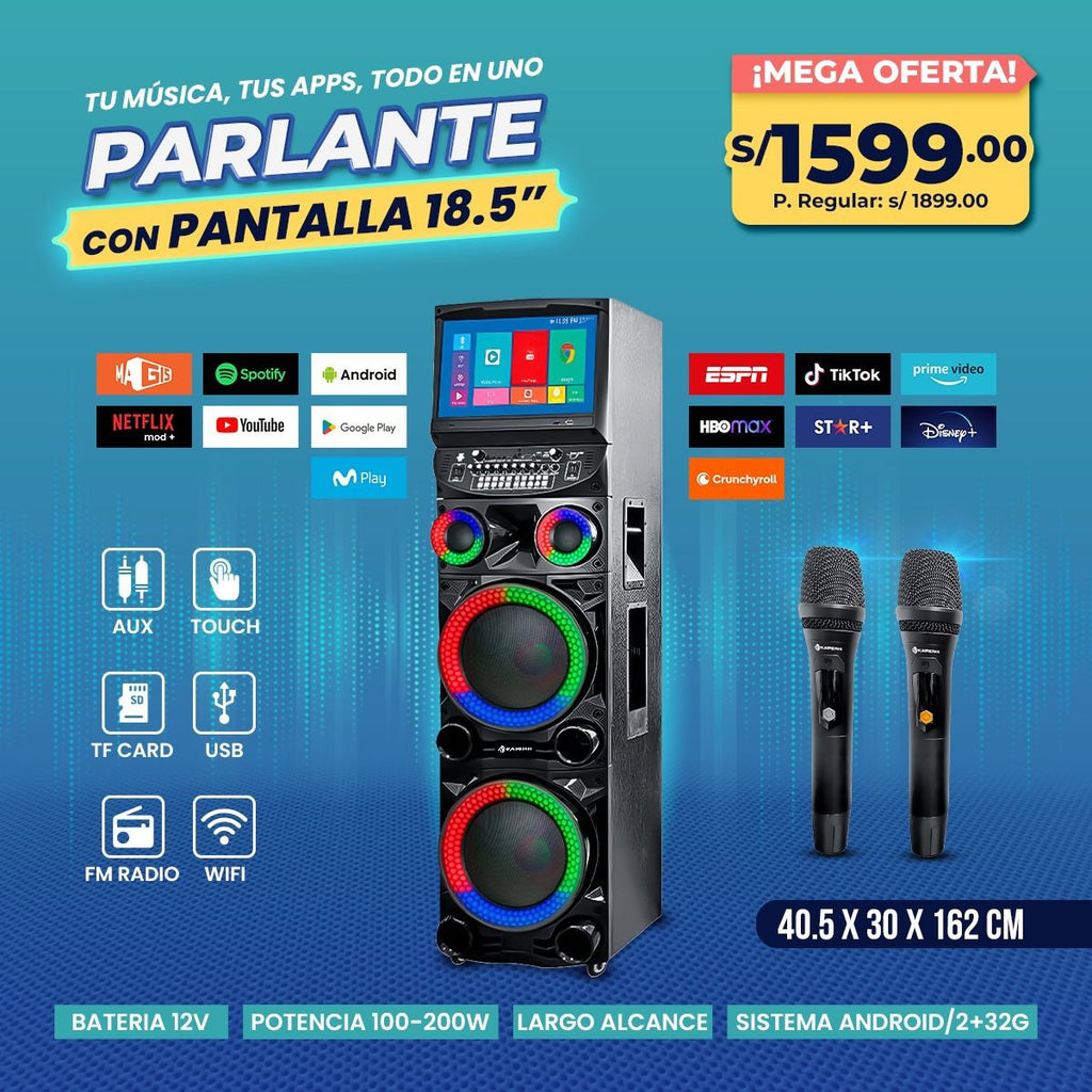 Parlante Premium Kaperh con Pantalla Táctil 18.5” – Potencia Máxima y Entretenimiento Total