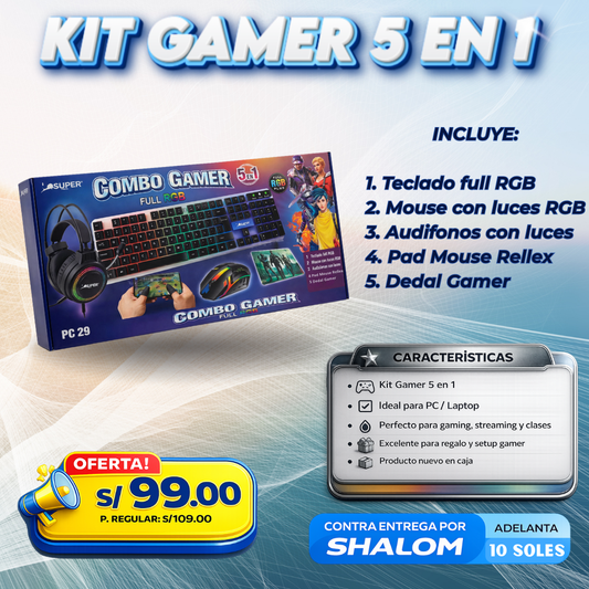 Kit Gamer 5 en 1 Full RGB – Combo Gamer Completo para PC y Laptop