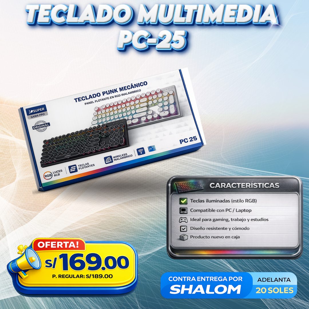 Teclado Multimedia PC-25 Punk Mecánico – RGB Inalámbrico (Panel Flotante)