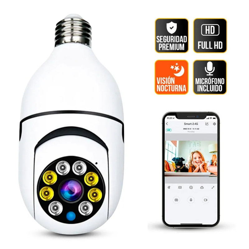 Foco Cámara Espía 360° – Seguridad Total con Visión Panorámica y Conexión WiFi