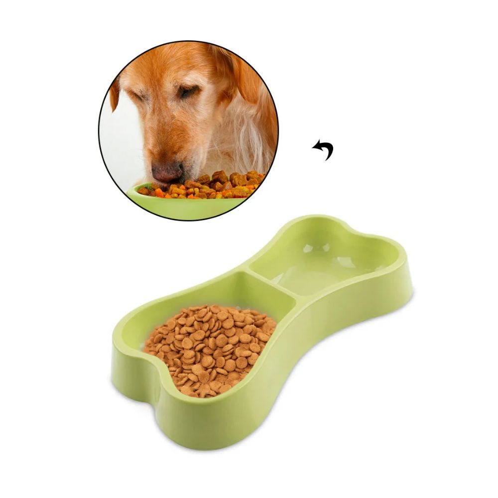 Plato Doble de Comida para Mascotas Verde