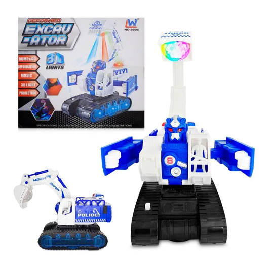 Excavadora Transformable con Luces 3D y Música