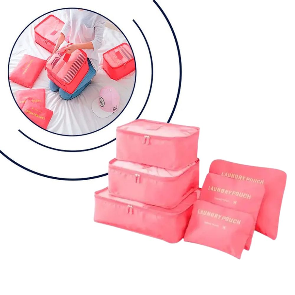 Bolsa organizadora de viaje 6 en 1 para maleta ropa y maquillaje Rosa