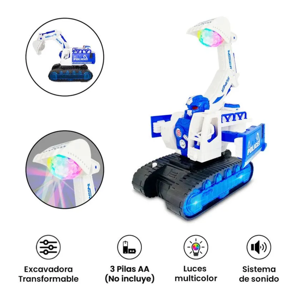 Excavadora Transformable con Luces 3D y Música