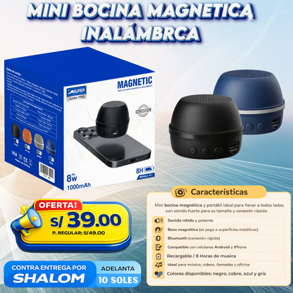 Mini Bocina Magnética Inalámbrica – Potente, Portátil y Recargable