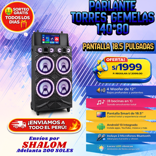 🔊 Parlante Torres Gemelas 140×80 – Pantalla 18.5”