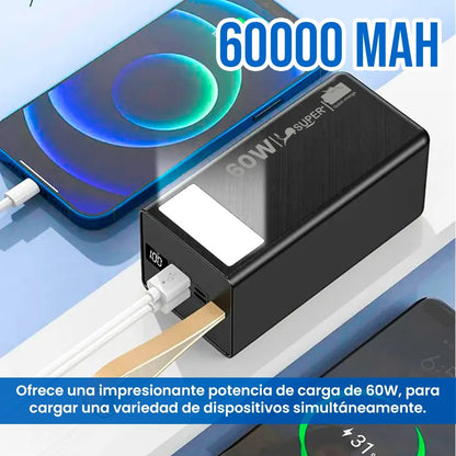 Cargador Portátil Power Bank 60,000 mAh – Súper Potencia de 60W
