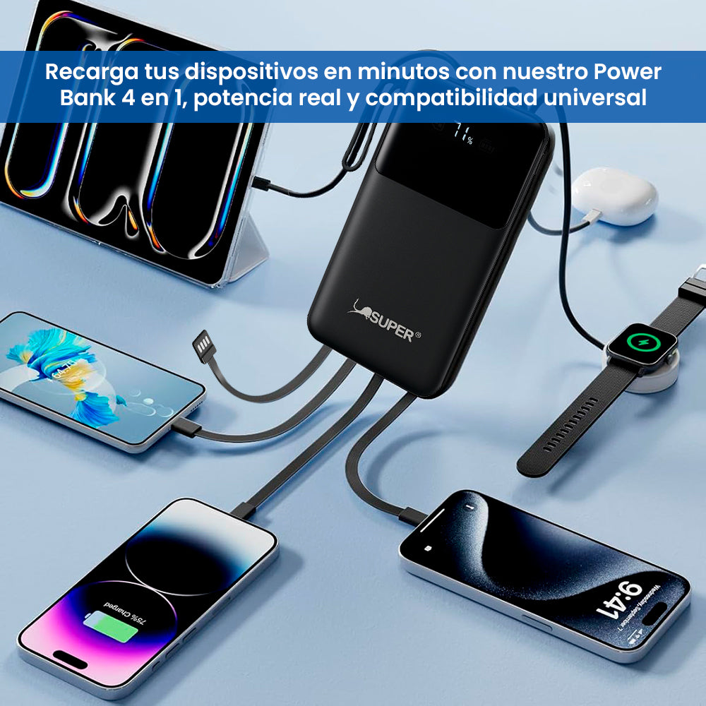 Cargador Portátil Digital 30000mAh / 4EN1 45W SUPER CARGA RÁPIDA