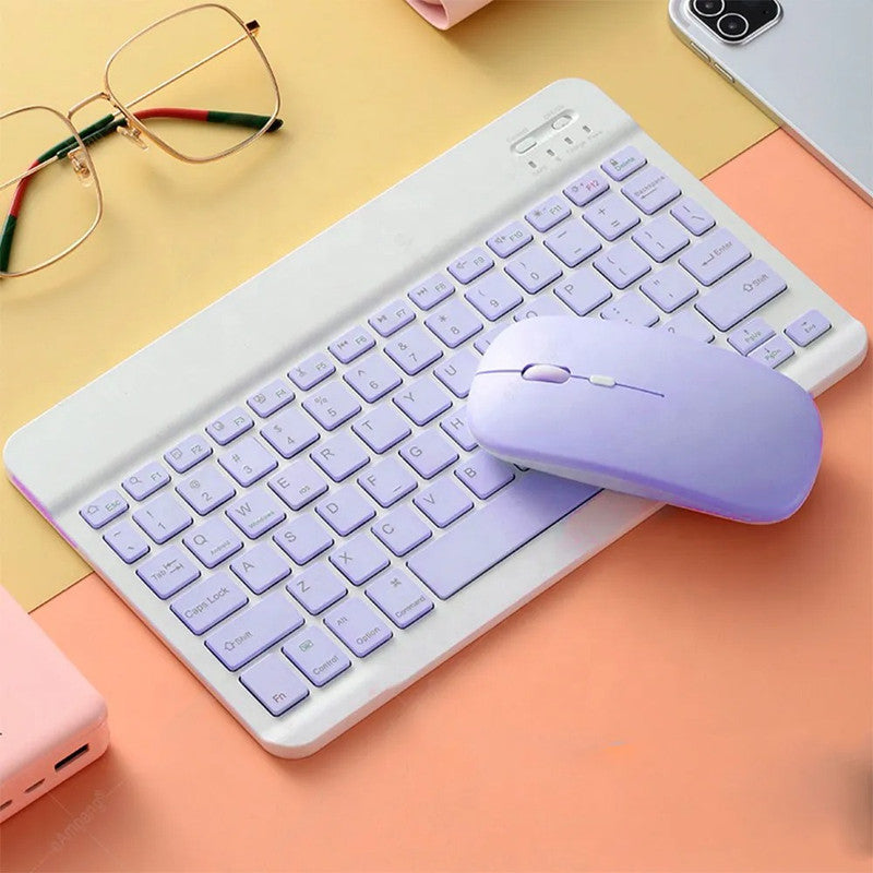 Kit Teclado + Mouse Inalámbrico Bluetooth Morado