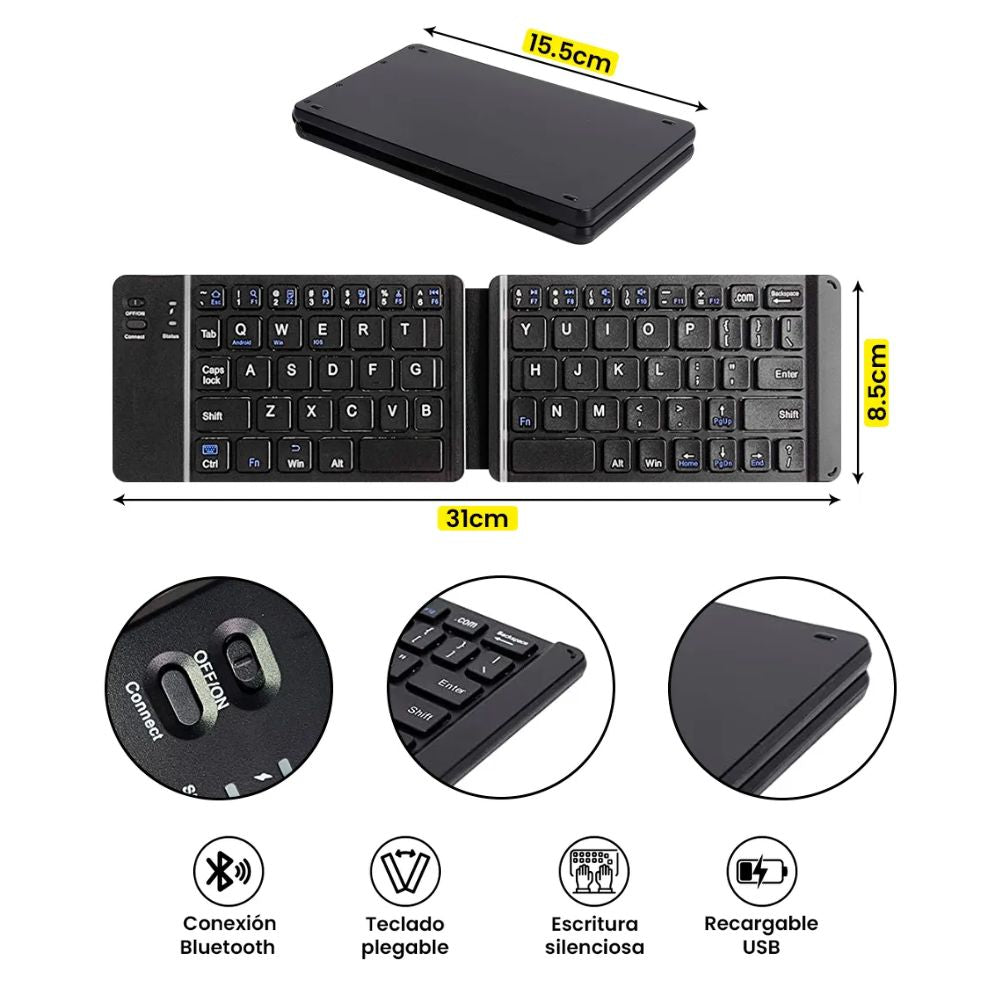 Mini Teclado Inalambrico Bluetooth Plegable Negro