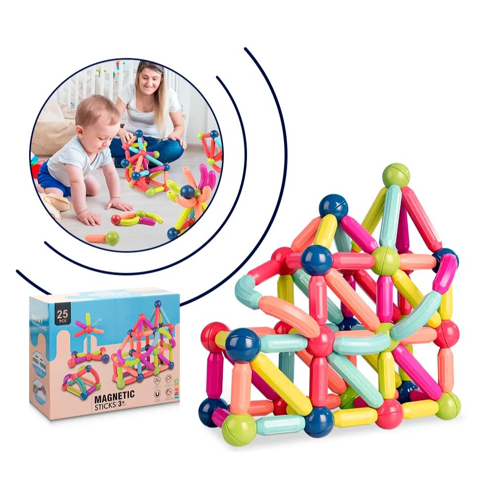 Juego Didáctico Educativo Bloques Construcción Magnético 3+ Años  25 Pzs