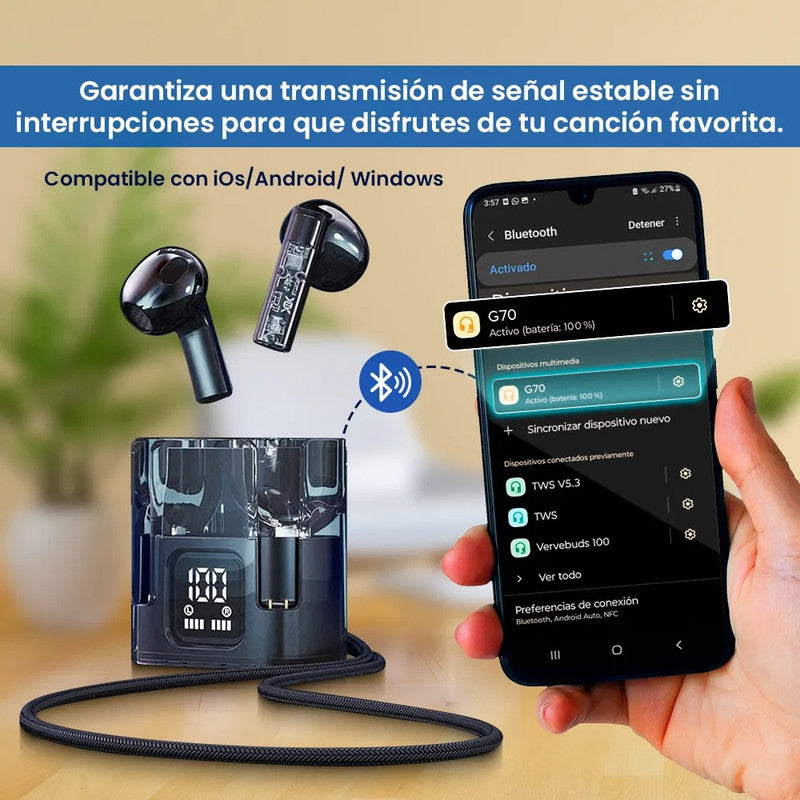Audifonos true wireless earbuds G70 negro impermeable