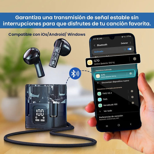 Audifonos true wireless earbuds G70 negro impermeable
