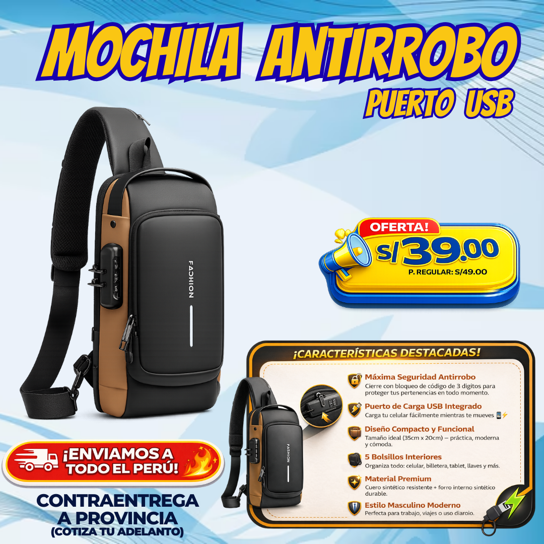MOCHILA ANTIRROBO CON PUERTO USB 🎒