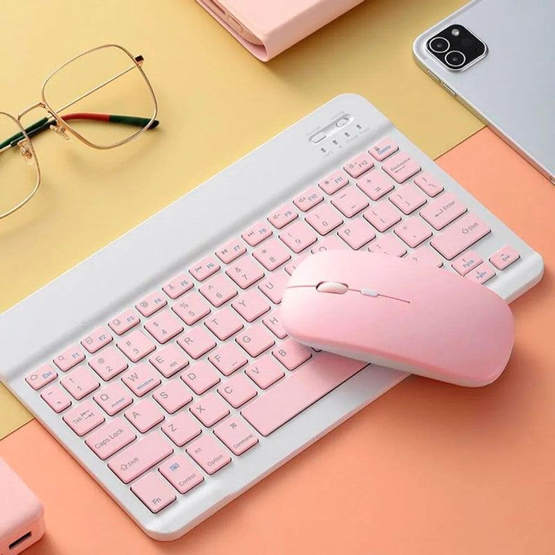 Kit Teclado + Mouse Inalámbrico Bluetooth Rosado