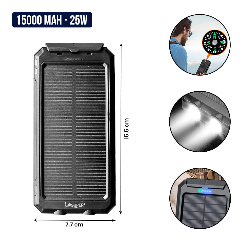 Cargador Portátil Solar Extremo 15000mAh / 4EN1 25W CARGA RÁPIDA
