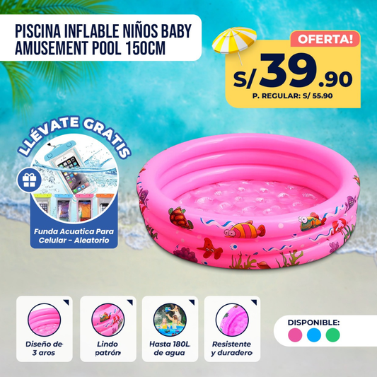 Piscina Inflable para Niños – 150 cm (180 L) Rosada con Peces