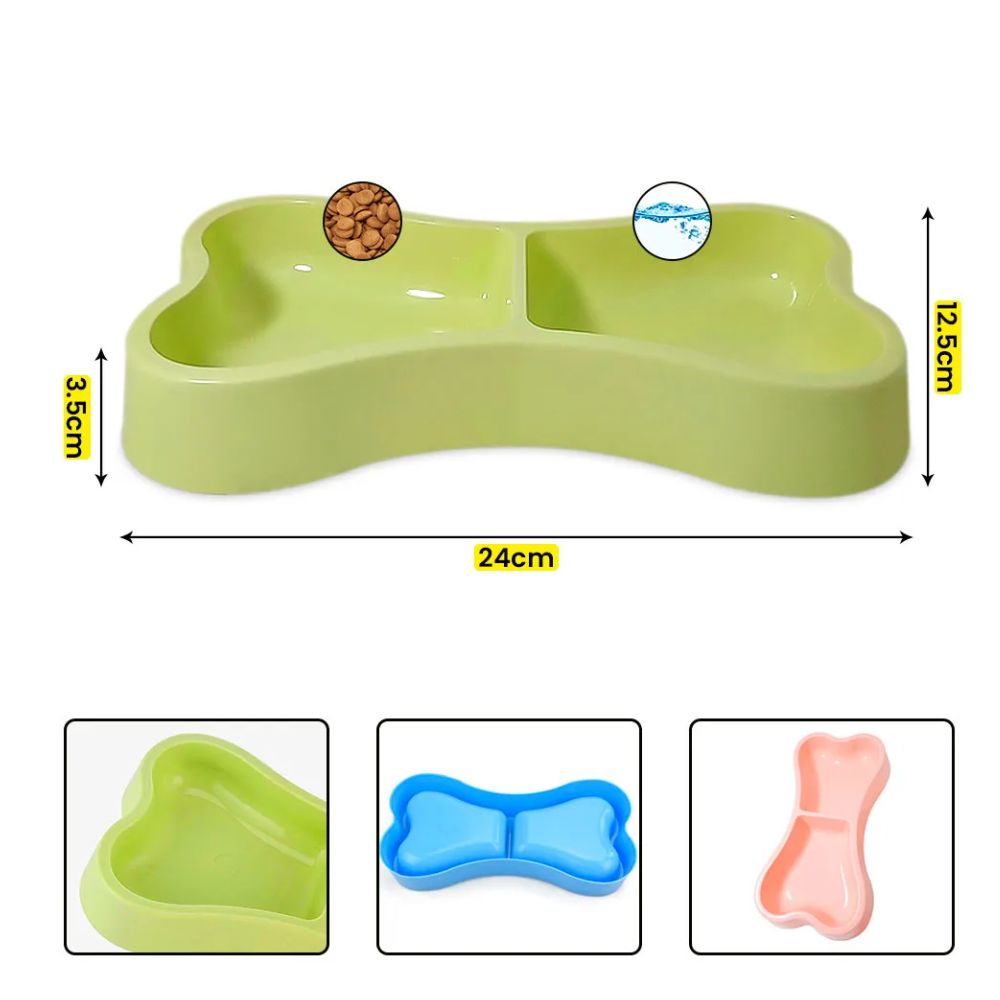 Plato Doble de Comida para Mascotas Verde