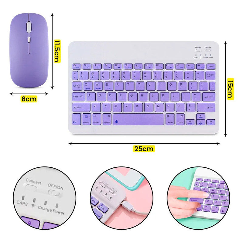Kit Teclado + Mouse Inalámbrico Bluetooth Morado