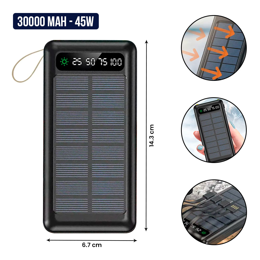Cargador Portátil Solar 30000mAh / 4EN1 45W CARGA RÁPIDA