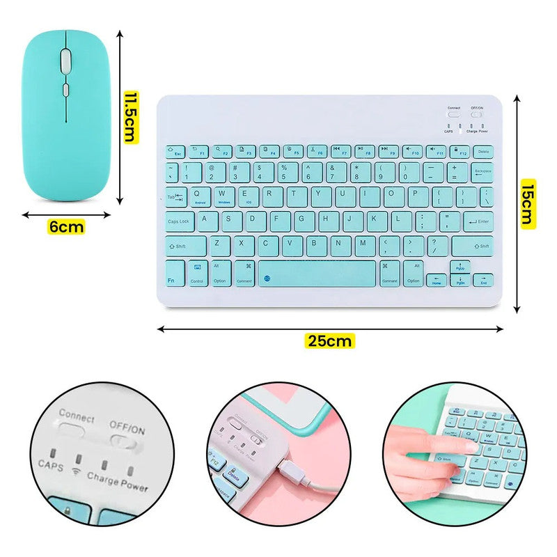 Kit Teclado + Mouse Inalámbrico Bluetooth Verde