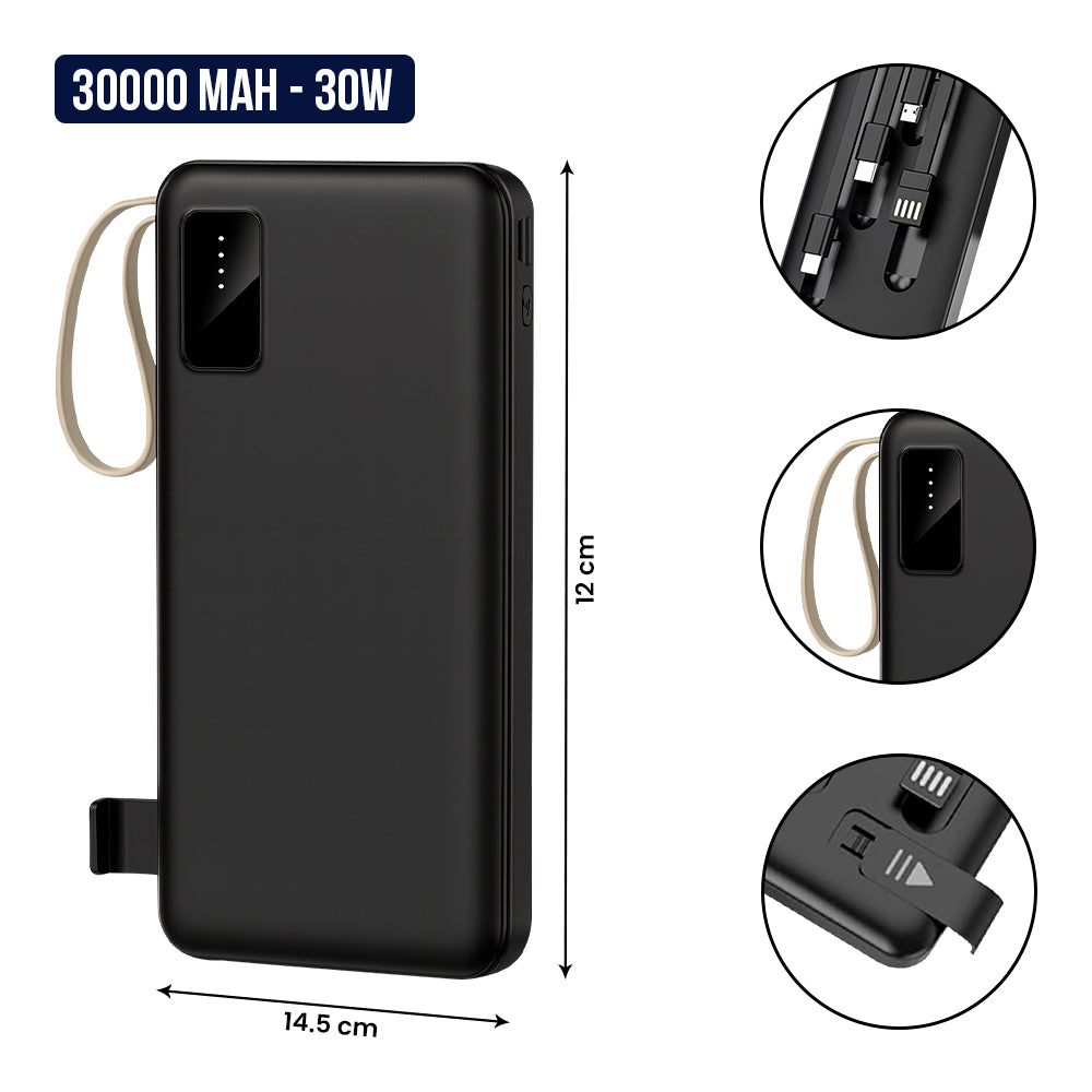 Cargador Portátil Viajero 30000mAh / 4EN1 30W SUPER CARGA RÁPIDA
