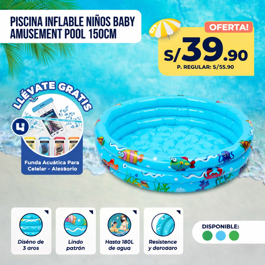 Piscina Inflable Niños Baby Amusement Pool 150cm Azul 180 L