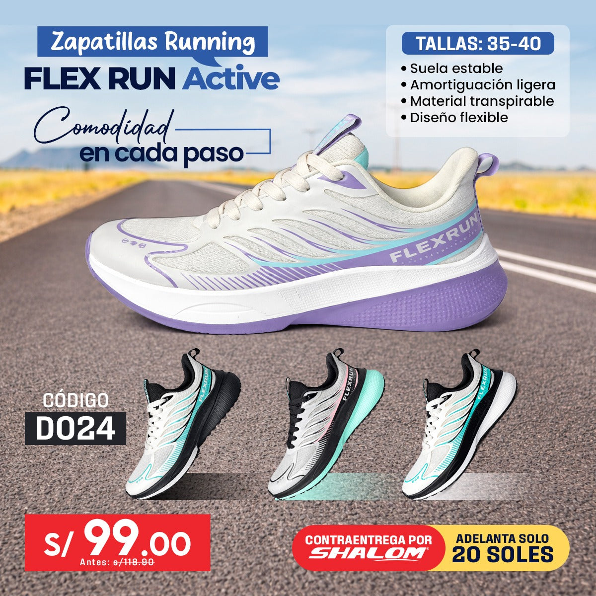 Zapatillas Running para Mujer Flex Run Active-DO24