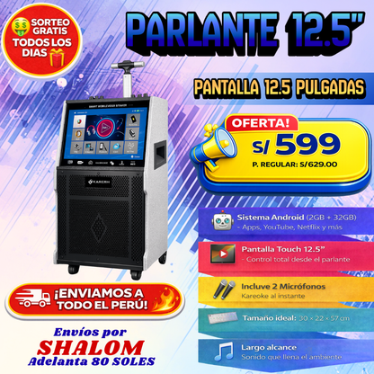 Parlante 12.5” con Pantalla Touch y Android – Karaoke, apps y sonido potente en un solo equipo
