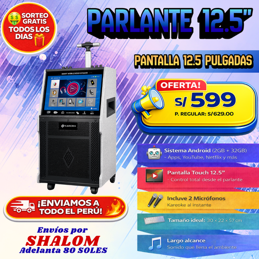 Parlante 12.5” con Pantalla Touch y Android – Karaoke, apps y sonido potente en un solo equipo
